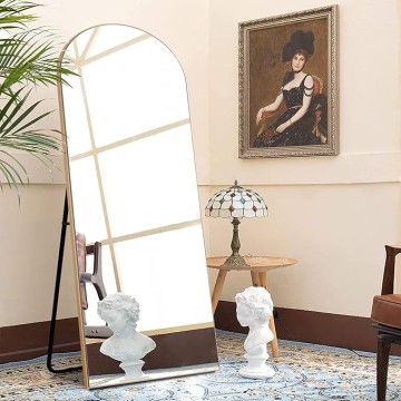 65"x22" Arched Full Length Mirror Large Arched Mirror Floor Mirror with Stand Large Bedroom Mirror Modern Arched Shape Wall Mounted Mirror Hanging or Leaning Against Wall, Wood Frame, Gold
