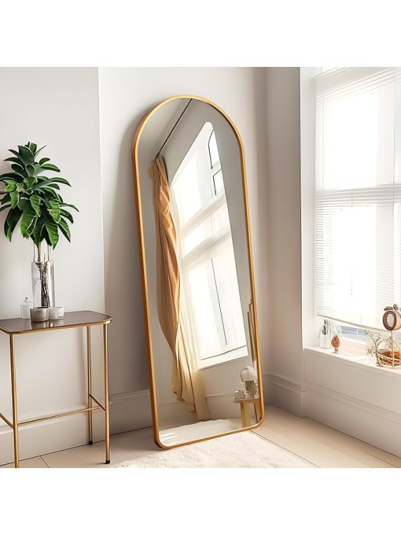 Arched Full Length Mirror Floor Mirror with Stand Bedroom Dressing Mirror Full Body Wall Mirror (Gold, 65" x 22")