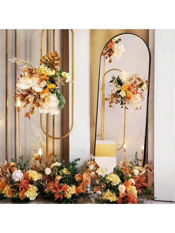 65"x22" Full Length Mirror, Arched Floor Mirror with Stand, Aluminum Alloy Frame Large Wall Mirror Full Body Mirror, for Bedroom Entry, Bedroom, Living Room, Black