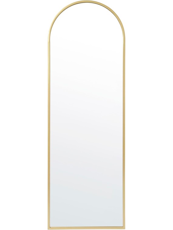 Mila Full Length Floor Mirror, Wall Mounted or Wall Leaning, Slim Arched Metal Frame, 22x65, Gold