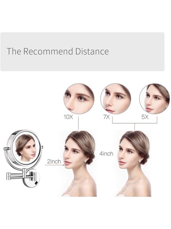 Wall Mirror, Wall Mounted Makeup Mirror 8.5 Inches LED with 10X Magnification, Double Sided 360° Swivel Vanity Mirror Lighted Bathroom Cosmetic Mirror Extension, Plug Powered Gold Finish