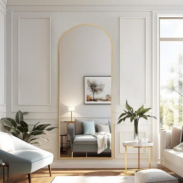 65x22 Inch Standing Mirror Full Length Large Floor Mirror with Arched Metal Frame for Wall Entryway Door Bedroom Bathroom Living Room,Gold
